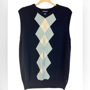Chaps Golf  Sweater Vest Mens Medium Argyle Blue Vintage Preppy Old Money
